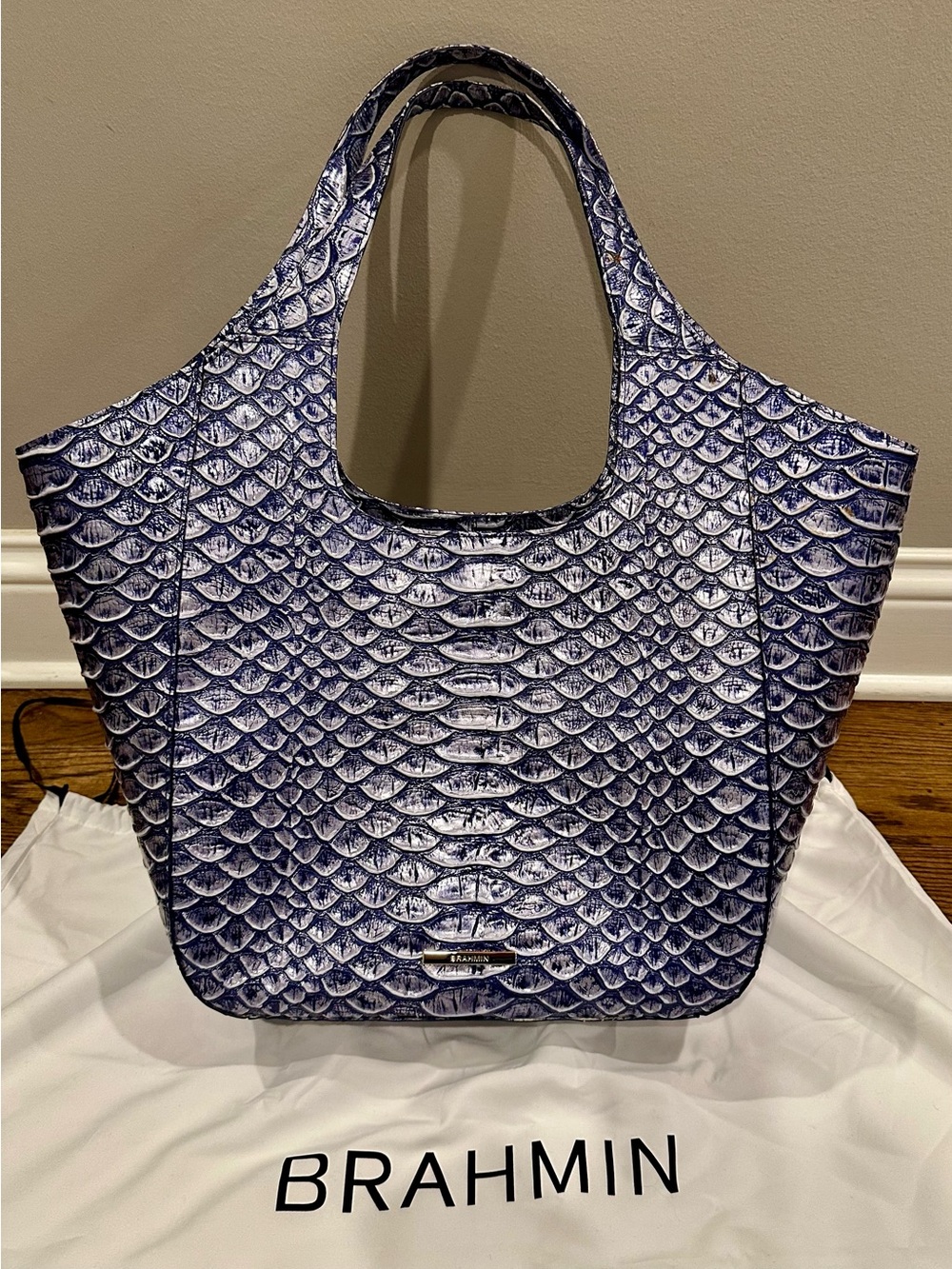 Brahmin Indigo Denim Cruz Croc Purse